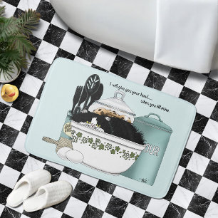 Sassy Tuxedo Cat Vintage Bowl Aqua Retro Kitchen Bath Mat