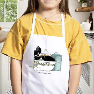 Sassy Tuxedo Cat Vintage Bowl Aqua Retro Kitchen Kids' Apron