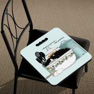 Sassy Tuxedo Cat Vintage Bowl Aqua Retro Kitchen Seat Cushion