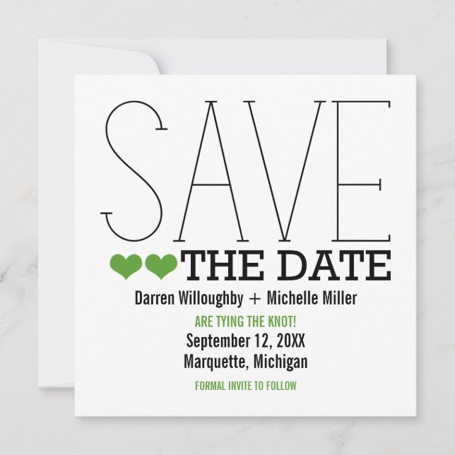 Sassy Typography Save the Date Invite, Green (Front)