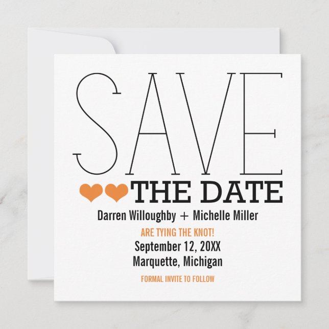 Sassy Typography Save the Date Invite, Orange (Front)
