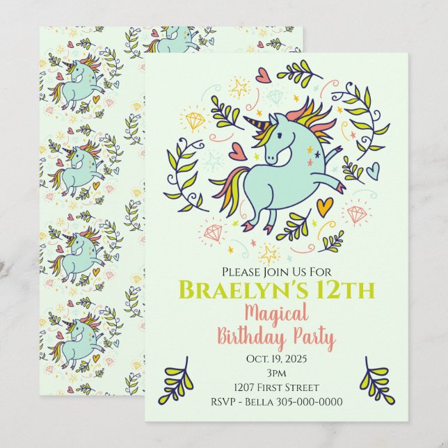 Sassy Unicorn Magical Birthday Invitation (Front/Back)