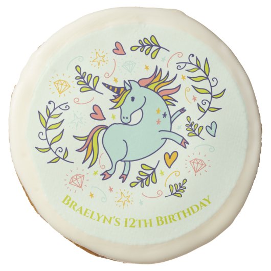 Sassy Unicorn Magical Birthday Sugar Cookie (Front)