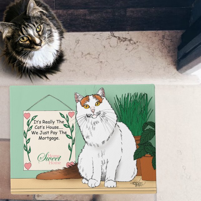 Sassy White Orange Sweet Cat Kitty Home Humor Doormat (Creator Uploaded)