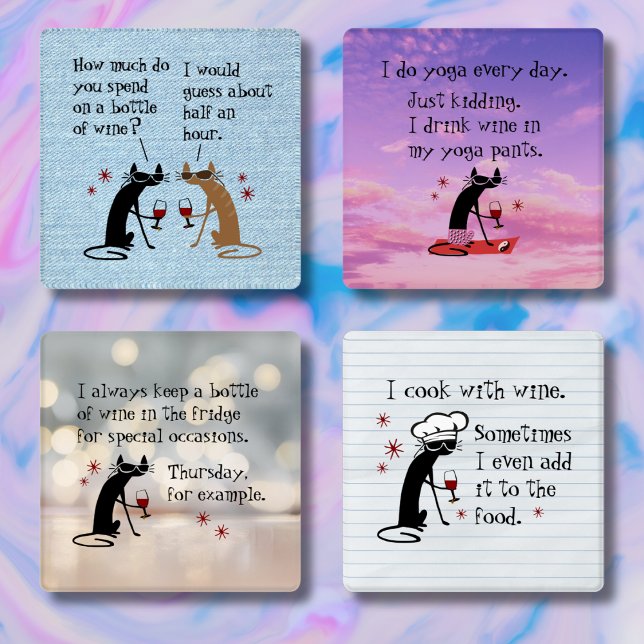 Sassy Wine Quotes Cabernet Cat Coaster Set (Creator Uploaded)