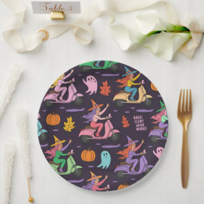 Sassy Witch Moped Pattern –Cute Pastel Witches  Paper Plates