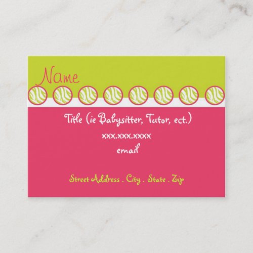 Sassy Zebra Babysitter Business Cards