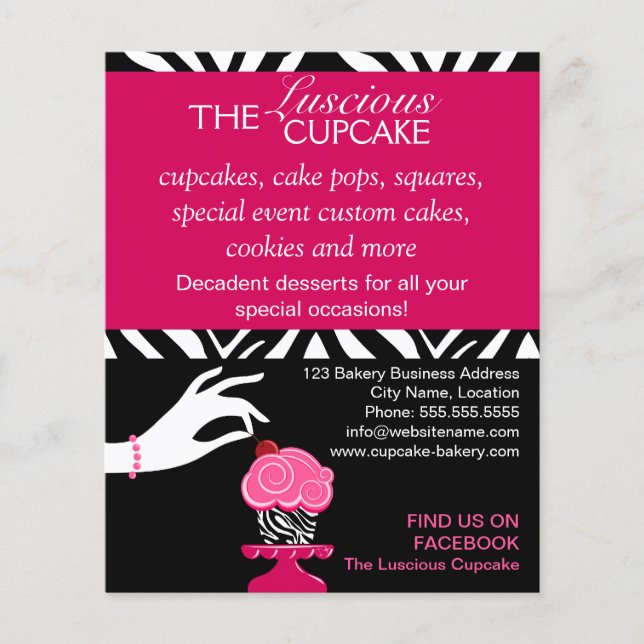 Sassy Zebra Cupcake Bakery Flyer (Front)