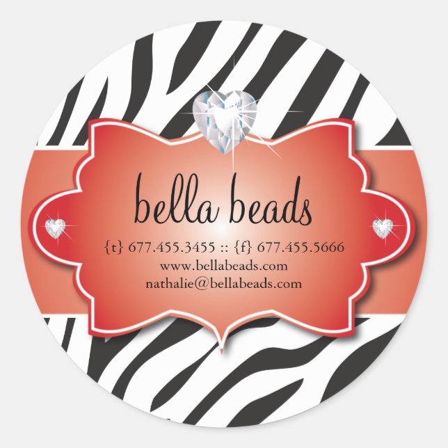 Sassy Zebra Jewelry Designer Stickers (Front)