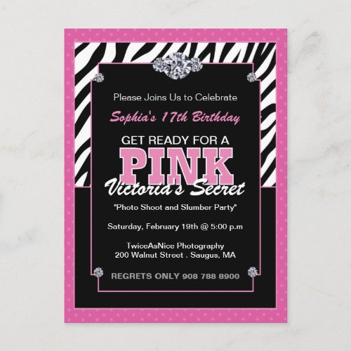Sassy Zebra Print Birthday Party Invites