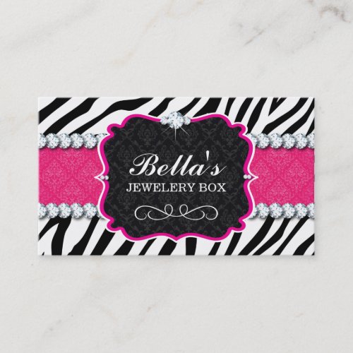 Sassy Zebra Stripe and Diamonds Business Card