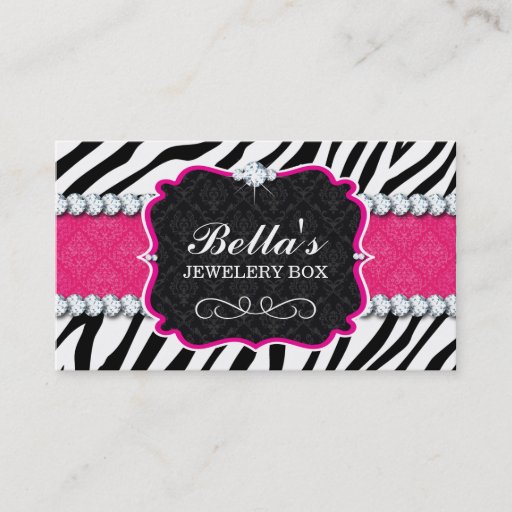 Customizable Sassy Zebra Stripe and Diamonds Business Card