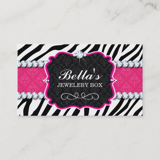 Sassy Zebra Stripe and Diamonds Business Card (Front)