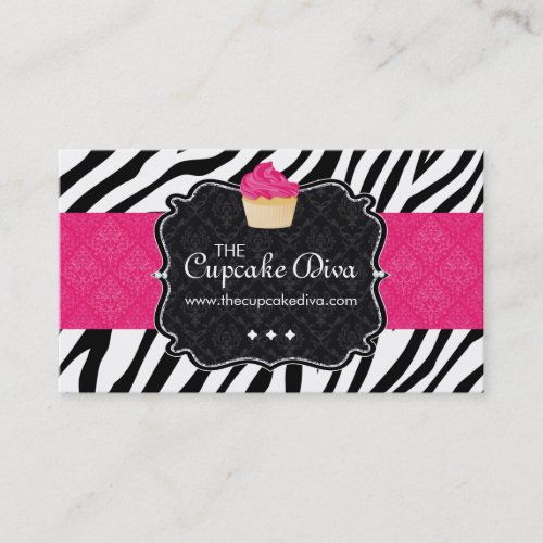 Sassy Zebra Stripe Cupcake Business Card