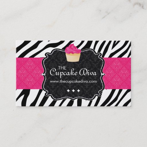 Customizable Sassy Zebra Stripe Cupcake Business Card