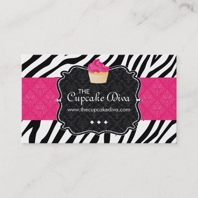 Sassy Zebra Stripe Cupcake Business Card (Front)