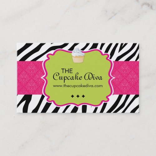 Sassy Zebra Stripe Cupcake Business Card