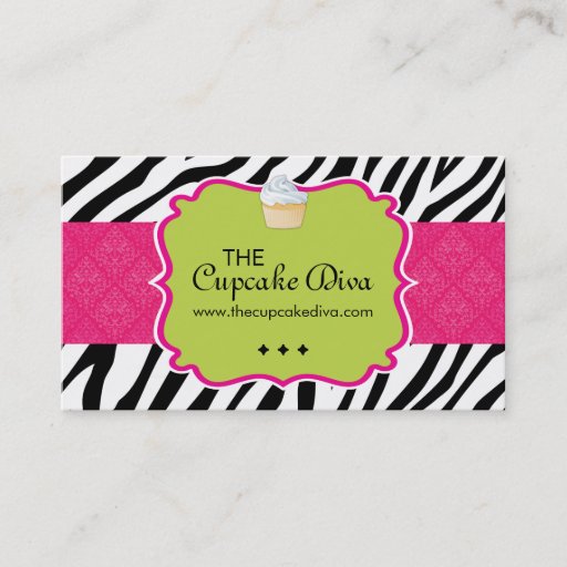 Customizable Sassy Zebra Stripe Cupcake Business Card