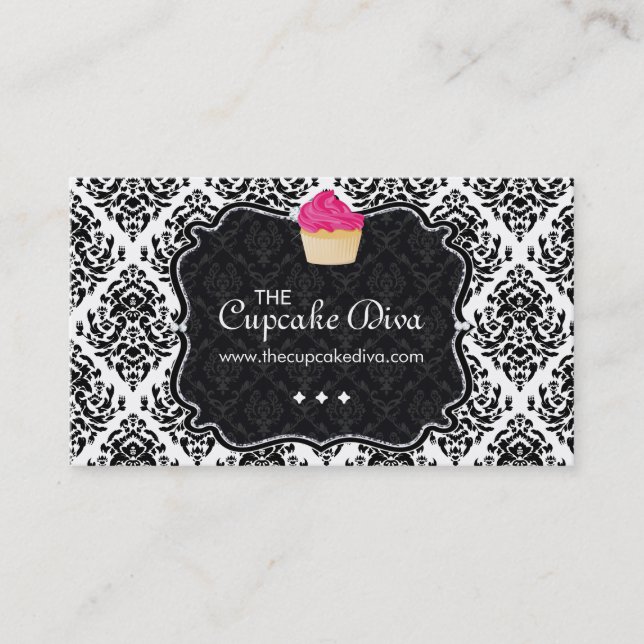 Sassy Zebra Stripe Cupcake Business Card (Front)