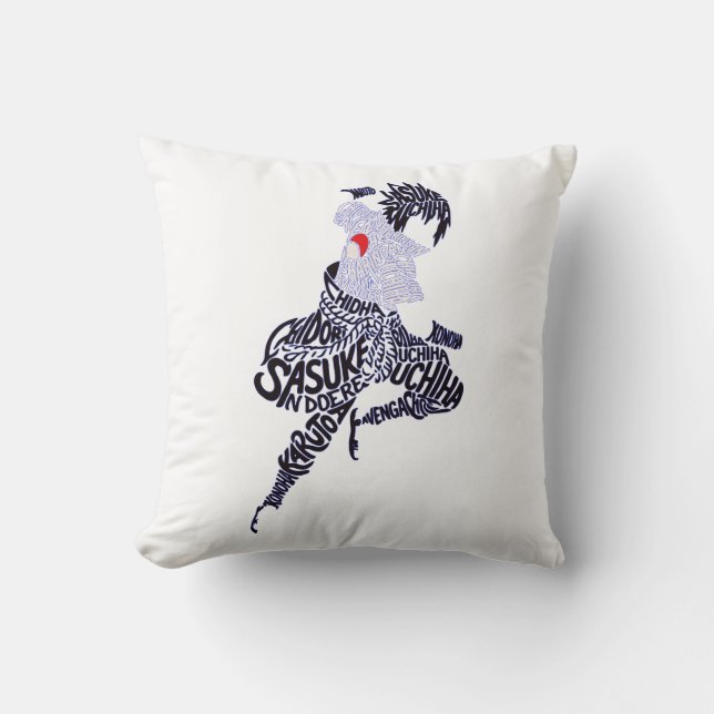 Sasuke Anime Typography Throw Pillow (Front)