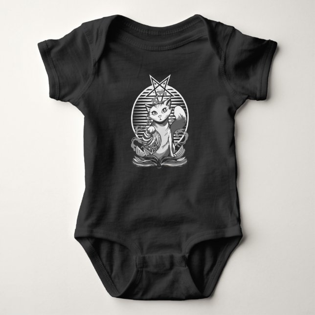 Satan Cat Fortune Teller Witchy Goth Kitten Baby Bodysuit (Front)
