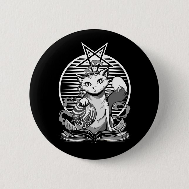 Satan Cat Fortune Teller Witchy Goth Kitten Button (Front)