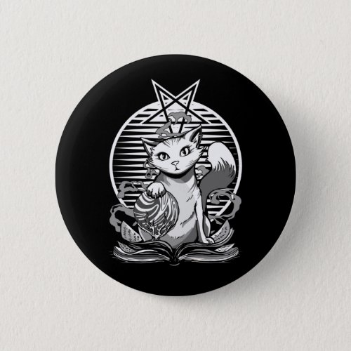 Satan Cat Fortune Teller Witchy Goth Kitten Button