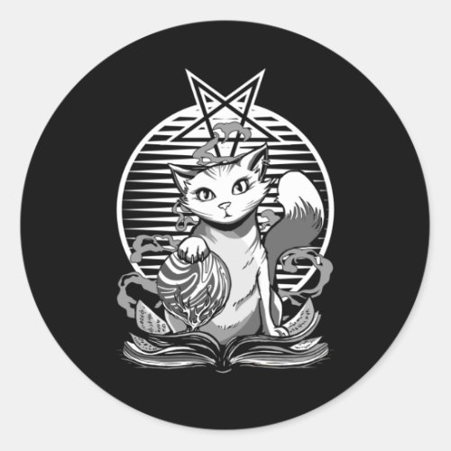 Satan Cat Fortune Teller Witchy Goth Kitten Classic Round Sticker
