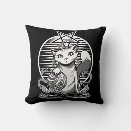 Satan Cat Fortune Teller Witchy Goth Kitten Throw Pillow