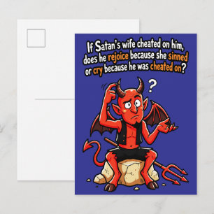 Satan Cheating Wife Sin Funny Devil Meme Postcard