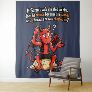Satan Cheating Wife Sin Funny Devil Meme Tapestry