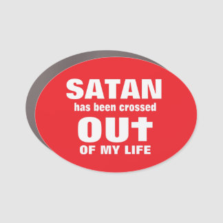 Satan crossed out Jesus in Car Magnet