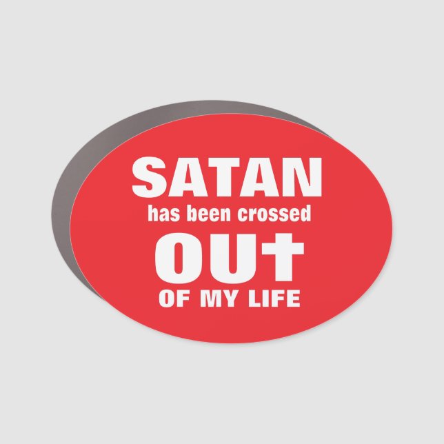 Satan crossed out Jesus in Car Magnet (Front)