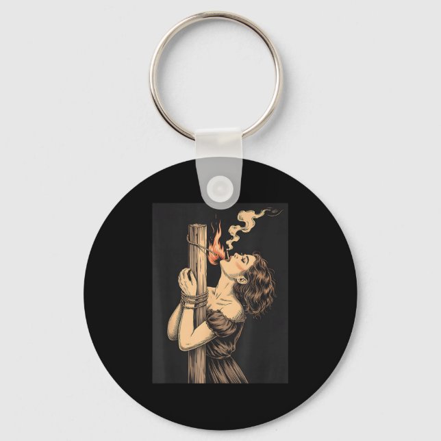 Satan Devil Hell Witch With Flames Cigarette Occul Keychain (Front)