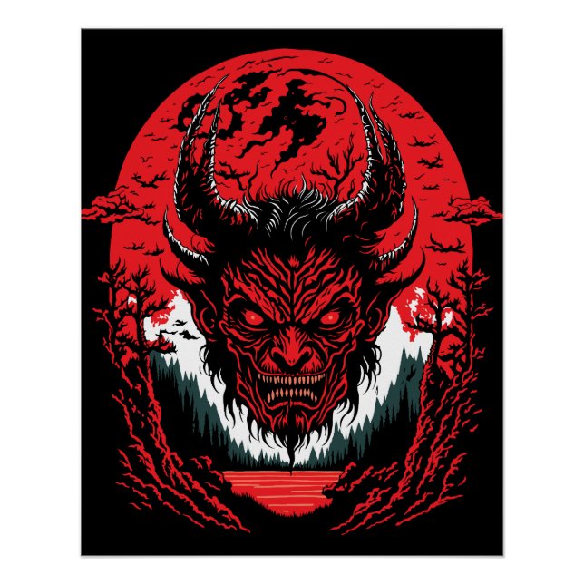Satan Evil Face | Demon Head Graphic Design Poster (Front)