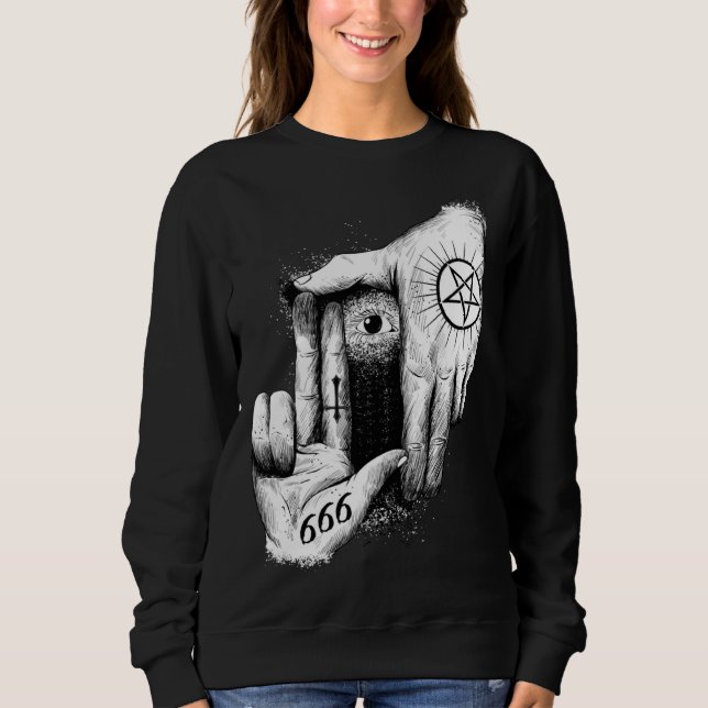 Satan is Watching you 666 Occult Baphomet Goat Sat Sweatshirt (Front)