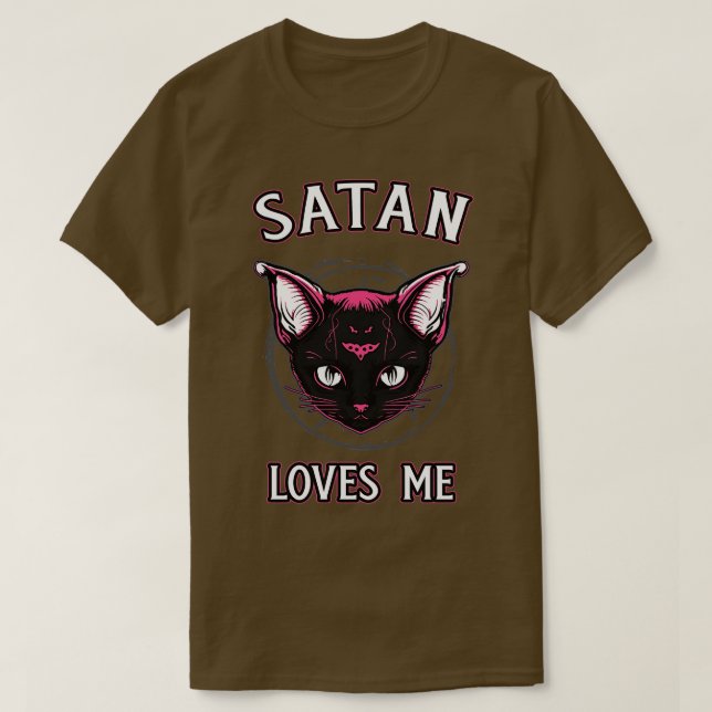 Satan Loves Me Funny Satanic Kitty Goth T-Shirt (Design Front)