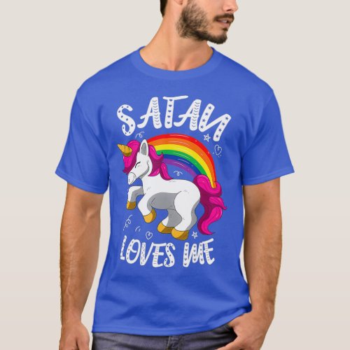 Satan Loves Me Funny Unicorn Rainbow Goth T_Shirt