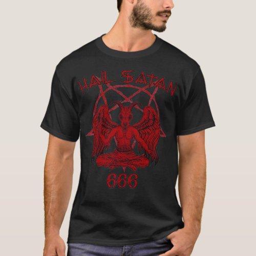 Satan loves me Hail Satan devil 666 saying T_Shirt