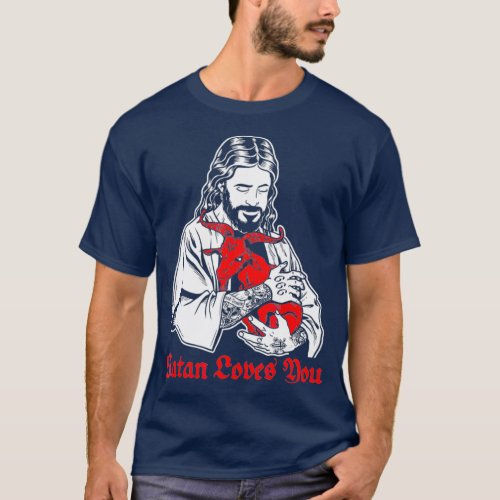 Satan Loves You and Jesus Know it  Baphomet T_Shirt