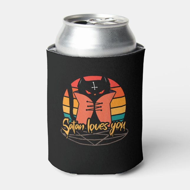 Satan loves you for black cat lover Satanic occult Can Cooler (Can Front)