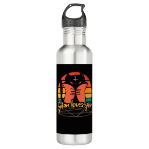 Satan loves you for black cat lover Satanic occult Stainless Steel Water Bottle