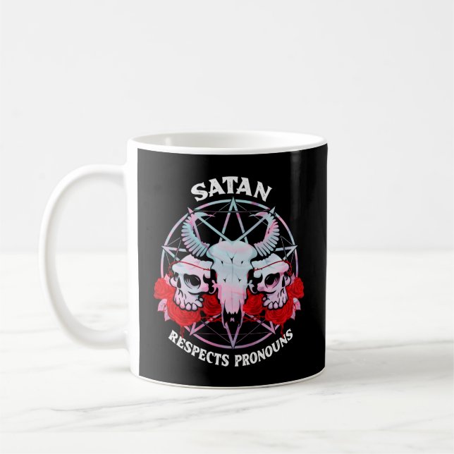 Satan Respects Pronouns Transgender Pentagram Tran Coffee Mug (Left)