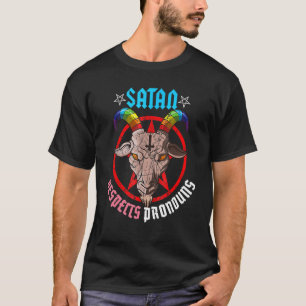 Satan Respects Pronouns Transgender Pentagram Tran T-Shirt