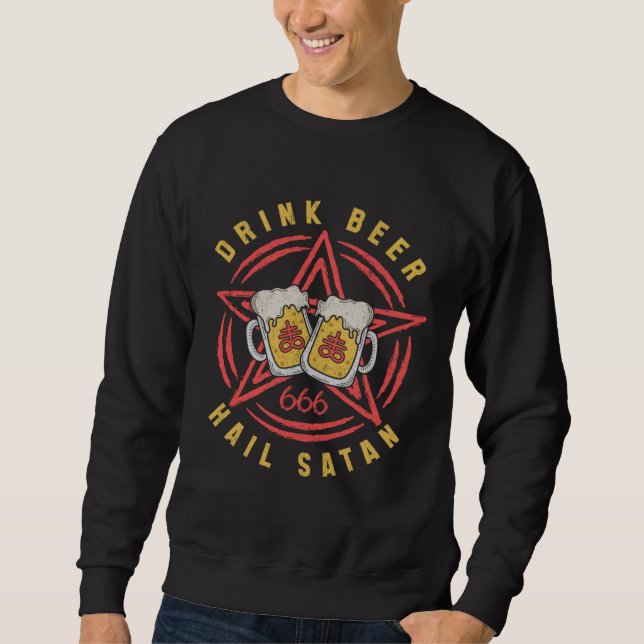 Satanic Beer Drinking Baphomet for Devil Worshippe Sweatshirt (Front)