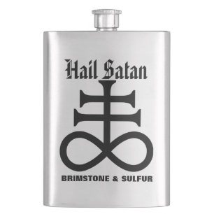 Satanic Cross Hail Satan Brimstone n Sulfur Flask