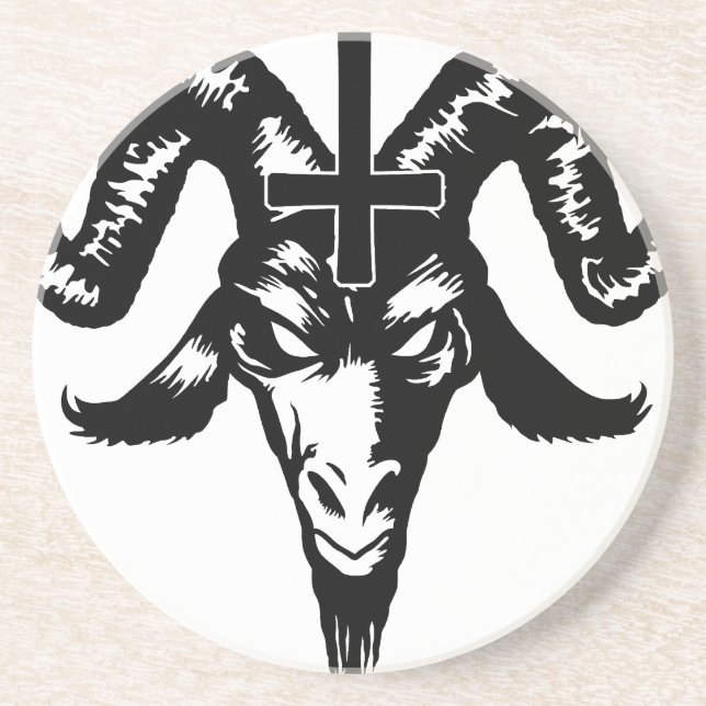 Satanic Goat Head with Cross (black) Drink Coaster (Front)