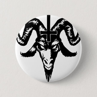 Satanic Goat Head with Cross (black) Pinback Button