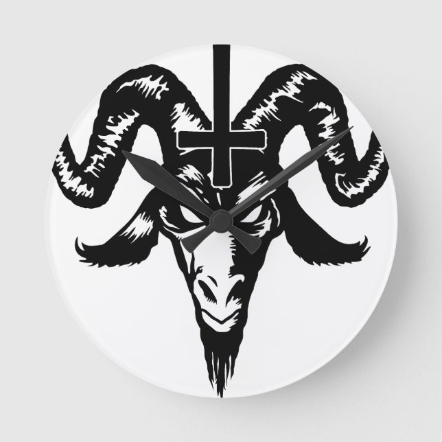 Satanic Goat Head with Cross (black) Round Clock (Front)