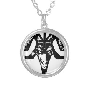 Satanic Goat Head with Cross (black) Silver Plated Necklace